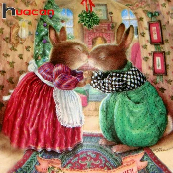 Huacan 5d DIY Elmas Boyama Yeni Kare / Yuvarlak Rhinestones Tavşanlar Çift Boncuk Nakış Mozaik Karikatür Modüler Resimler Hediye