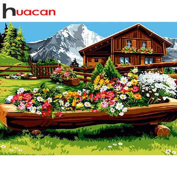 Huacan 5D Elmas Boyama Yeni Gelenler Bahçe Çiçek DIY Elmas Mozaik Nakış Manzara Ev Gereçleri Çapraz Dikiş