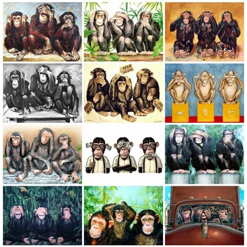 Huacan 5d Elmas Boyama Yeni Gelenler Maymun Mozaik Hayvan El Yapımı Hediye Nakış Gorilla Dekorasyon Ev