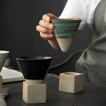 Huni Kahve Fincanı Japon tarzı Vintage Kaba Çömlek Latte Frothing Sürahi Sürahi Ev Seramik Öğleden Sonra Çay süt Kupa Bardak
