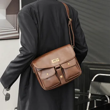 Japon Tarzı Retro omuz çantası erkekler Moda Tasarım erkek Crossbody Çanta 2021 Yeni Moda PU deri omuz çantası Erkek Çantası