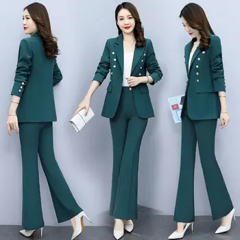 Kadın Casual Blazers Seti 2022 Sonbahar / Kış moda elbise Ceket Pantolon İki Parçalı Kore Zarif Üst Pantolon Takım Elbise Kadın Giysileri