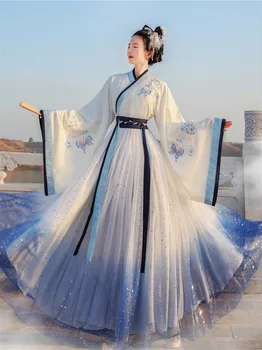 Kadın Hanfu Orijinal Sonbahar Kış Rüzgar Bel Uzunluğu Çapraz Yaka Ru Etek Nakış Zarif Peri Etek Çin Dans Elbise