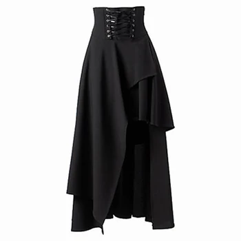 Kadın Siyah Dantel Up Etekler Yüksek Kalite Gotik Lolita Tarzı Uzun Etek Yeni Moda Bayanlar Düzensiz Etek Sonbahar kışlık kıyafet