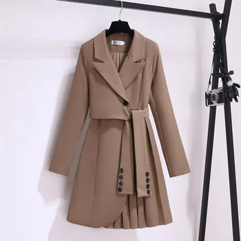 Kadın Sonbahar Zarif Blazer Elbise Femme 2022 Yüksek Kaliteli Ofis Vintage Tasarımcı Lace Up İnce Pilili Parti Elbise Vestidos
