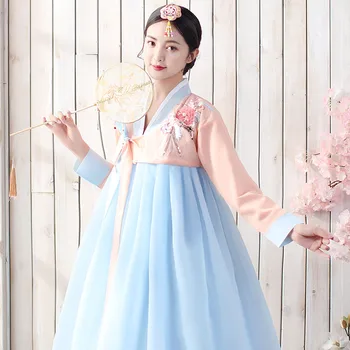 Kadın Yeni Kore Geleneksel Giyim peri elbisesi Kadın Sahne Performansı Kabarık Kostüm Renkli Hanbok Halk Üst Etek setleri