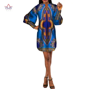 Kadınlar için yeni Afrika Elbiseler Bazin Riche Afrika Giysi Kadınlar Uzun Kollu Dashiki Mini Elbiseler afrika kıyafeti WY4454