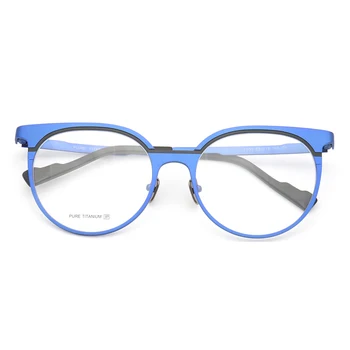 Kadınlar Saf Titanyum Moda gözlük çerçevesi erkekler Yuvarlak metal gözlük çerçeveleri hafif cateye Retro moda Rx Gözlük Çerçeveleri