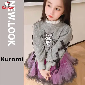 Kawaii Kuromi Kız Peluş kapüşonlu süveter Karikatür Kız Elbise Peluş Uzun Kollu Kazak Kış Ceket Sevimli Prenses Etek Hediye