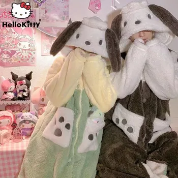 Kawaii Sanrio Pijama Pochacco Pazen Pijama Sıcak Çift Kolej Tarzı Sevimli Anime Uzun Öğrenci Kadife Mercan Loungewear Hediyeler