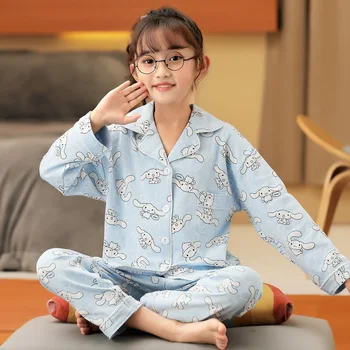 Kawaii Sanrioed çocuk pijamaları Kuromi Cinnamoroll Melodi Anime Karikatür Erkek Kız Ev Kıyafeti Bebek Giyim Pijama Hediye
