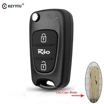 KEYYOU Uzaktan Anahtar Kabuk KİA Rio İçin 3 Düğmeler Çevirme Katlanır Araba Anahtarlık Durumda Konut Değiştirme Kesim / Kesilmemiş Bıçak Anahtar Kutu