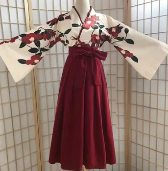 Kimono Sakura Kız Japon Tarzı Çiçek Baskı Vintage Elbise Kadın Oryantal Kamelya Aşk Kostüm Haori Yukata asya kıyafetleri