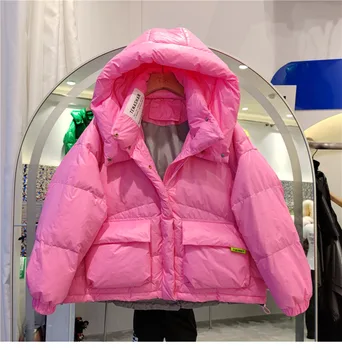 Kore Moda kapüşonlu parka kadın Kış Giysileri 2022 Yeni Kısa Ekmek Ceket CWhite Ördek uzun kaban Kadın Büyük Boy Palto