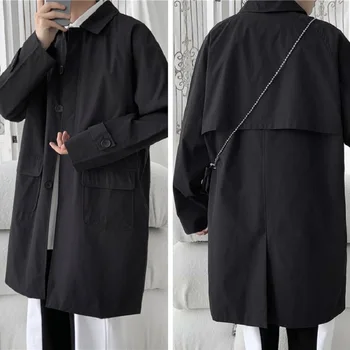 Kore tarzı Pelerin Trençkot Erkek Casual Katı Sonbahar Yeni Moda Gevşek Uzun Palto Erkek Yüksek Sokak Rüzgarlık Trençkot
