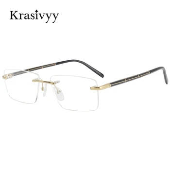 Krasivyy Saf Titanyum Gözlük Çerçeve Kadınlar Marka Tasarımcısı Optik Reçete Gözlük Erkekler Çerçevesiz Kare Miyopi Gözlük