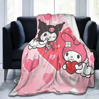 Kuromi Mymelody Sanrio Kawaii Karikatür Sevimli Baskı Mercan Polar Battaniye Anime Yatak Odası Kanepe Şekerleme Battaniye Doğum Günü Hediyeleri Kızlar İçin