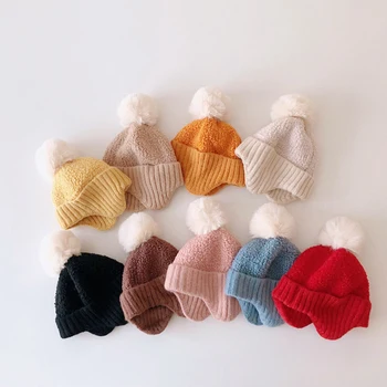 Kış Bebek Şapka Kalınlaşmak Sıcak örgü şapkalar Çocuklar İçin Erkek Kız Çocuk kulak koruyucu kap 9 Renkler
