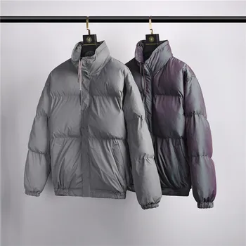 Kış Erkekler Yansıtıcı Kirpi Parka Düz Renk Sıcak Tutmak Rüzgar Geçirmez Renkli Moda Streetwear Gençlik Trendi Büyük Boy Ceket Ceket