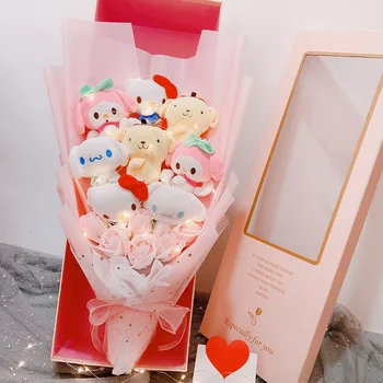 Led Benim Melody Hello Kitty Cinnamoroll Kawaii Peluş Oyuncaklar Dolması Çiçekler Demet noel hediyesi Sevgililer Günü peluş hediye HİÇBİR Kutu