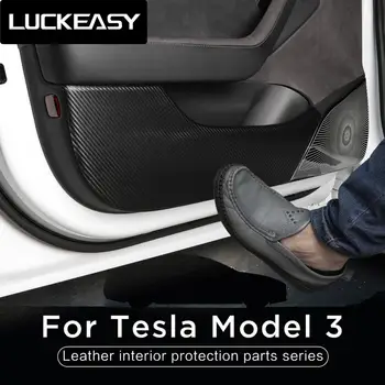 LUCKEASY Tesla Modeli 3 Karbon Fiber Desen Araba Kapı Anti Kick Pad Koruma Yan Kenar Filmi Koruyucu Çıkartmalar model3 2022