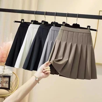 Lucyever Düz Renk Pilili Etekler Kadın Moda Yüksek Bel Tiki Tarzı Mini Etek Bayan Kore Şık Sokak A-line Etek XXL