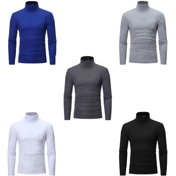 M-3XL Erkekler Rahat Yüksek Boyun termal iç çamaşır Üstleri Uzun Kollu T-shirt Düz Renk Slim Fit Kazak Fanila Taban Gömlek
