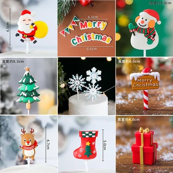 Merry Christmas Pişirme Kek Topper Sahne Kar Tanesi Çam Ağacı Kek Dekorasyon Noel Baba Kamışı Hediye Kutusu Çorap Sahne Bebek 2023