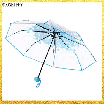 Moda Anti-Uv Güneş / Yağmur Şemsiye Şeffaf Şeffaf Şemsiye Kiraz Çiçeği Mantar Apollo Sakura 3 Kat Şemsiye Yağmur Dişli