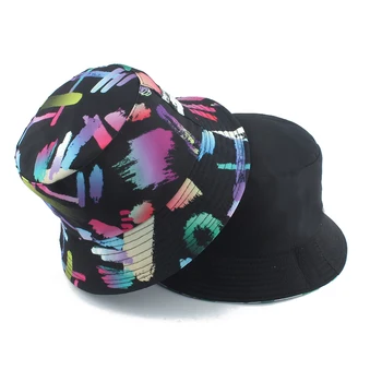 Moda Graffiti Gökkuşağı Renk Balıkçı Şapka Yaz Açık Panama Kova Şapka Kadın Erkek Streetwear Hip Hop Kapaklar
