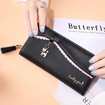 Moda kadın Cüzdan Yeni Kore Tatlı uzun cüzdan Yay Bayan Yavru Kolye Cüzdan Katı kart tutucu Kadın Debriyaj Çanta Çanta