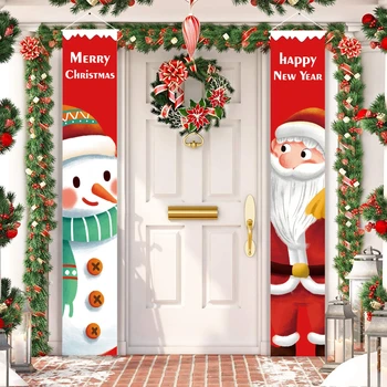 Noel Kapı Afiş Merry Christmas Süslemeleri Ev için 2023 Noel Kapı Dekor Noel Süs Navidad Mutlu Yeni Yıl 2024