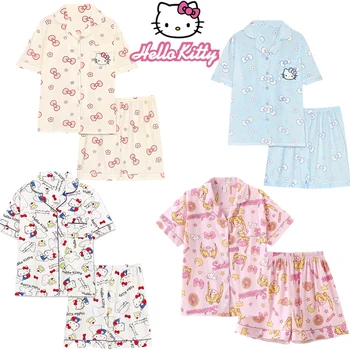 Orijinal Kawaii Hello Kitty Pijama Anime Sailor Moon Yaz Ins Kısa Kollu Pijama Japon Sevimli Kitty Kız Ev Giysileri Hediye