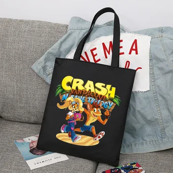 Oyun Crash Bandicoot alışveriş çantaları Öğrenci alışveriş çantası Kadın seyahat omuz çantası keten çantalar Büyük Kapasiteli Kolej Çanta