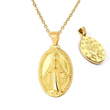 Paslanmaz Çelik Meryem Medallas Religiosas Kolye Kadın Erkek Our Lady Guadalupe Kolye Uzun Gerdanlık Katolik