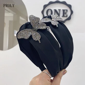 PROLY Yeni Moda Kadın Kafa Bandı En Kaliteli yapay elmas kelebek Hairband Merkezi Düğüm Şapkalar saç aksesuarları