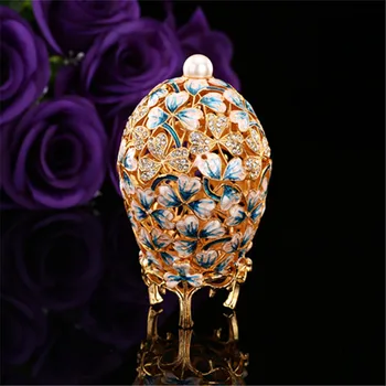 QIFU Hollow Faberge Yumurta Şekli Metal Zanaat Takı Biblo Kutusu
