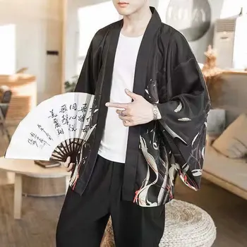 Rahat Artı Boyutu Japon Hırka Erkekler Ve Kadınlar Kimono Yukata Haori Elbise Japon Samuray Giyim Çin Tarzı Baskı Ceket