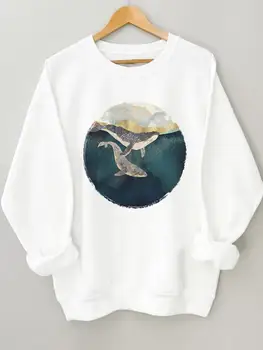 Rahat Baskı Resim Beach Hayvan Trend Sweatshirt Sonbahar Grafik Moda Sonbahar Bahar Kadın Kadın Düzenli Giyim Pullovers 