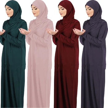 Ramazan Tek Parça Namaz çarşaf Kapşonlu Elbise Kaftan Müslüman Kadınlar Jilbab Başörtüsü Elbise Elbise Düz Renk İslam Dubai Türkiye Giysi