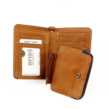 Retro Erkek Cüzdan Hakiki deri cüzdan Ayrılabilir Fermuarlı bozuk para cüzdanı Kart Sahipleri Büyük Kapasiteli RFID Zincir Cüzdan Erkekler için