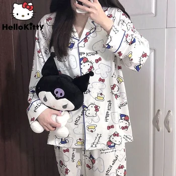 Sanrio Hello Kitty Mickey Mouse Karikatür Y2k Kadın Pijama Şık Moda Büyük Boy Rahat Tatlı Sevimli Yumuşak Gevşek Ev Takım Elbise