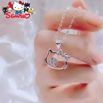 Sanrıo Hello Kitty Kolye Kolye KT Kedi Elmas kadın Takı Kız Arkadaşı için Hediye Zinciri İle Alaşım Kawaii Alaşım Kolye