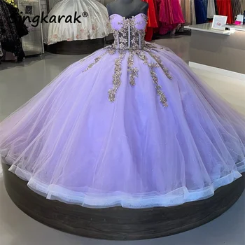 Sevgiliye Prenses Quinceanera Elbiseler Aplikler Dantel-Up Geri Tatlı 15 16 Elbise vestidos de xv años