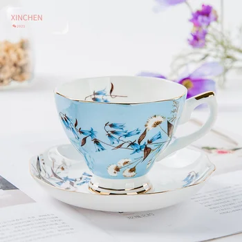 Sevimli Avrupa Kemik Çini Kahve Fincan ve çay tabağı Set Modern Tasarım Geometrik Şekil Elemanları İkindi Çayı 200 ml Kupa