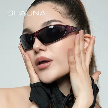 SHAUNA Moda Y2K Hollow Elektroliz Çerçeveleri Kadın Spor Güneş Gözlüğü Erkekler Oval Gözlüğü Shades UV400
