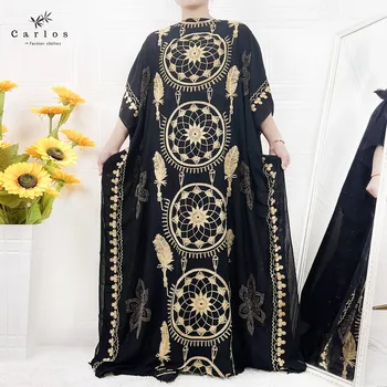 Son Müslüman Kadınlar Siyah Elbise Parlak Altın İşlemeli Elbise Abaya Kaftan Dubai Bondou Giyim Rahat Kumaş islami elbise