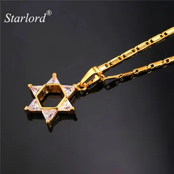 Starlord Magen David Yıldızı Kolye Kolye Takı Altın / Gümüş Renk Kübik Zirkonya Kristal İsrail Yahudi Kolye P2285