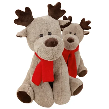 Sıcak Huggable Dolması Hayvan Yumuşak Oyuncak Geyik Yaratıcı Kırmızı Eşarp Ren Geyiği Peluş Bebek Çocuk oyuncak Noel yıl hediye oyuncaklar çocuklar için