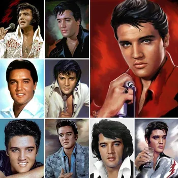 Tam Matkap Elmas Mozaik Nakış Amerikan Şarkıcı Elvis Presley Resim Taklidi Boyama Duvar Dekor El Yapımı Oya